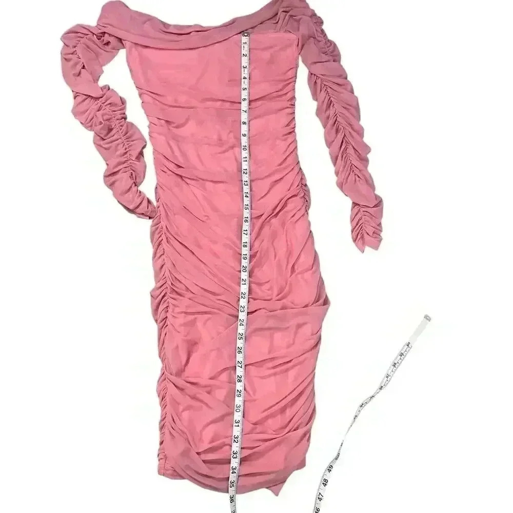 Fashion Nova Ready In A Ruched Off Shoulder Midi Dress - Pink Size Large - Picture 11 of 11